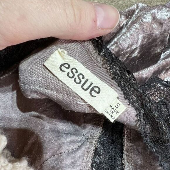 Essue Champagne Velvet Lace Slip Spaghetti Strap Mini Dress Size Small - Picture 8 of 10